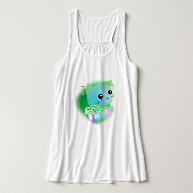 Kawaii Tecknad Kitten Linne Med Racerback (Design framsida)