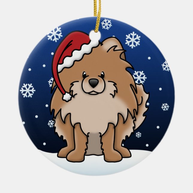 Kawaii tecknad röda Pomeranian Julgransprydnad Keramik (Framsidan)