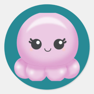 Kawaii Tecknad Rosa Octopus Runt Klistermärke