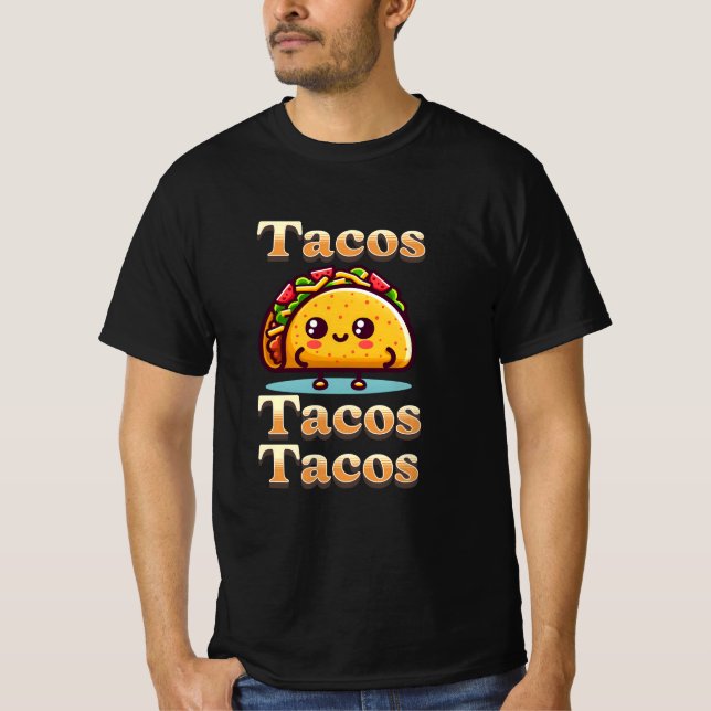 Kawaii Tecknad Tacos T Shirt (Framsida)