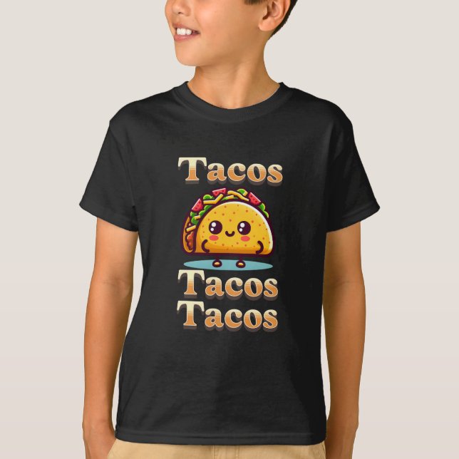 Kawaii Tecknad Tacos T Shirt (Framsida)