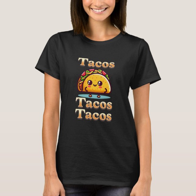 Kawaii Tecknad Tacos T Shirt (Framsida)