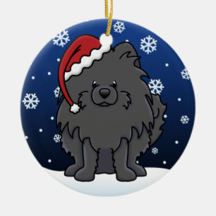 Kawaii tecknadsvart Pomeranian Julgransprydnad Keramik
