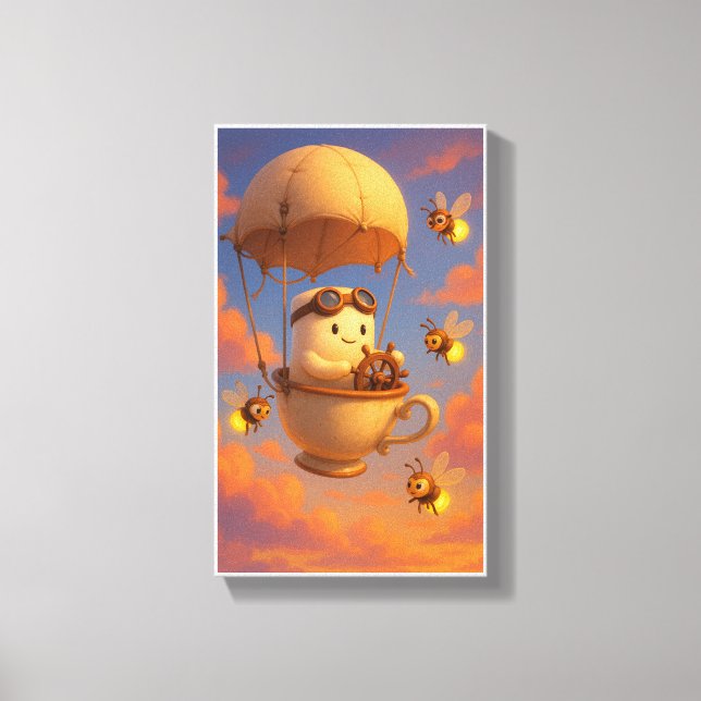 Kawaii Tekopp Balloon Wall Art med bin Canvastryck (Framsida)