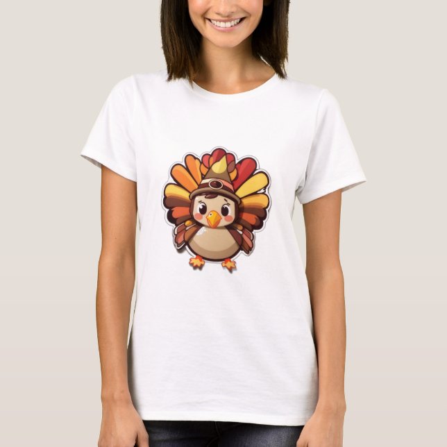 Kawaii Thanksgiving turkey T Shirt (Framsida)