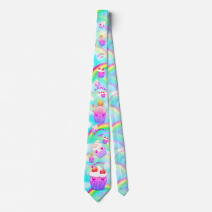 Kawaii Tie med pastellfärgade regnbågar och Slips