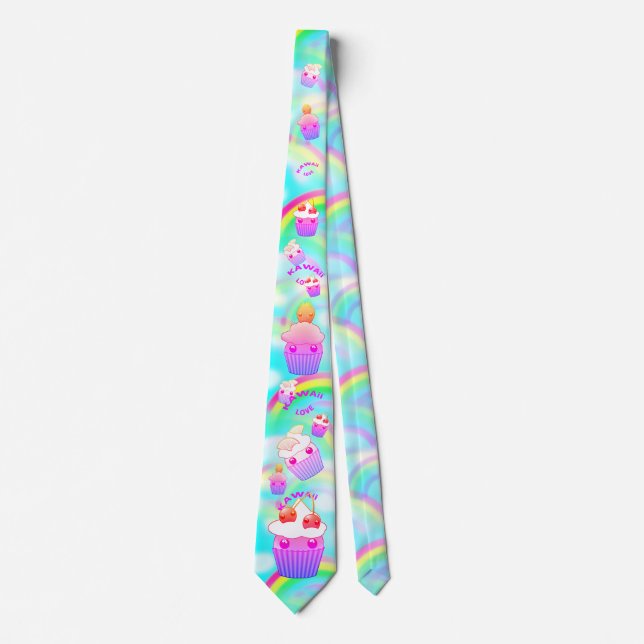 Kawaii Tie med pastellfärgade regnbågar och Slips (Framsida)