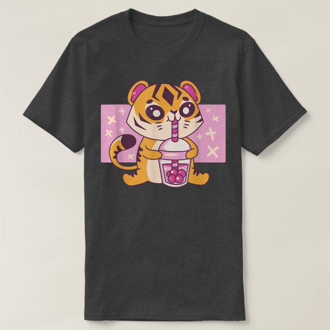 Kawaii Tiger Baby med Boba Tea Cute Japp Grap T Shirt (Design framsida)
