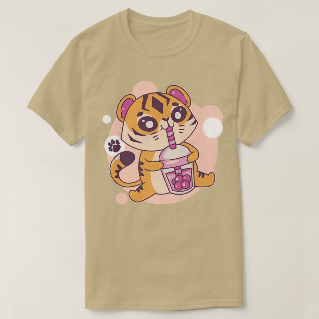 Kawaii Tiger Boba Tea Bubble Tea Anime Kawaii Neko T Shirt (Design framsida)