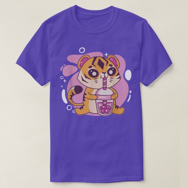 Kawaii Tiger Boba Tea Bubble Tea Anime Kawaii Neko T Shirt (Design framsida)