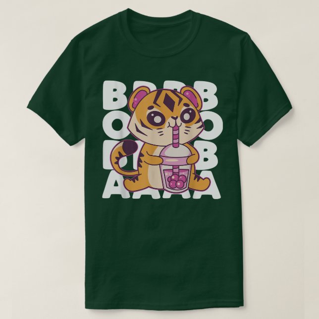 Kawaii Tiger Boba Tea Bubble Tea Anime Kawaii Neko T Shirt (Design framsida)