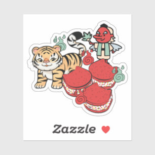 Kawaii Tiger, Tengu & Cat Macarons Klistermärken