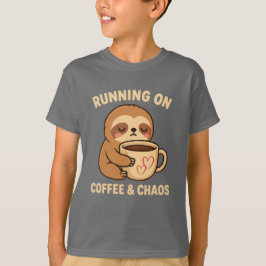 Kawaii Tired Sloth Coffee & Chaos Funny Cute T Shirt