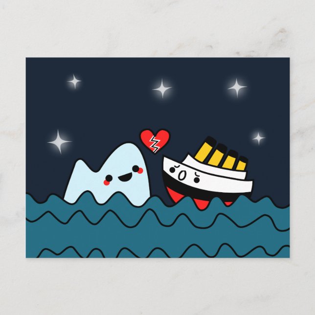 Kawaii Titanic Frakt Iceberg Heartbroke Postcard Vykort (Framsida)