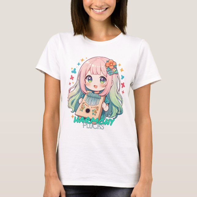 Kawaii tjej som spelar kalimba t shirt (Framsida)