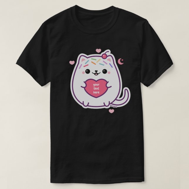 Kawaii Tjock Kattunge med Heart T Shirt (Design framsida)
