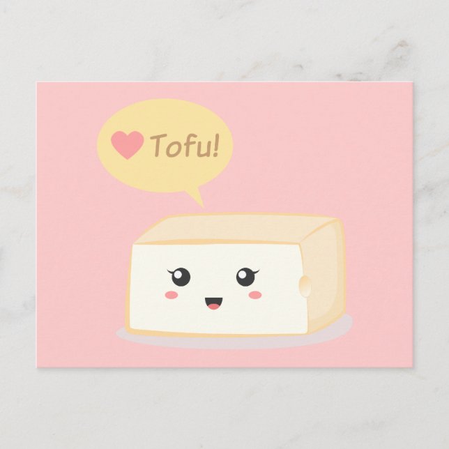 Kawaii tofu bad folk till kärlek tofu vykort (Framsida)