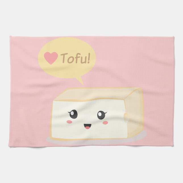 Kawaii tofu som frågar folk att älska tofuen kökshandduk (Horisontell)