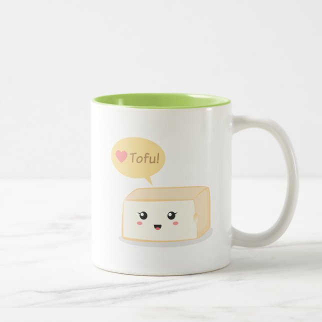 Kawaii tofu som frågar folk att älska tofuen Två-Tonad mugg (Höger)