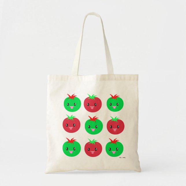 Kawaii Tomato Mönster Tote Bag Tygkasse (Framsidan)