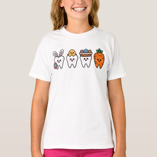 Kawaii Tooth Påsk Art - Cute Dental Assistant T Shirt (Framsida)