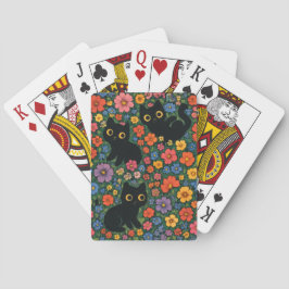Kawaii Trädgårdskonst | Söt Svart Katt Blommig Mön Casinokort