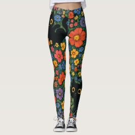 Kawaii Trädgårdskonst – Sött Svart Katt Blommönste Leggings