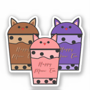Kawaii Trio Meow Tea Vinyldekal Klistermärken