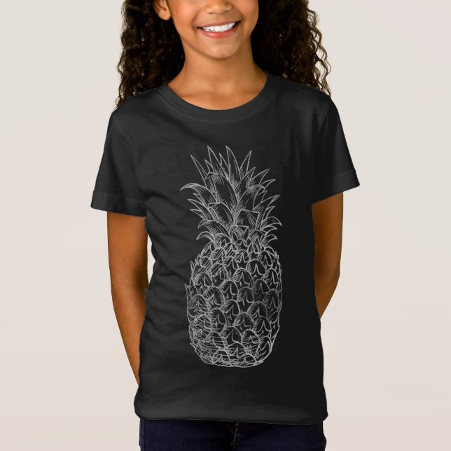 Kawaii Tropical Fruit Pineapple Graphic Distress T Shirt (Framsida)