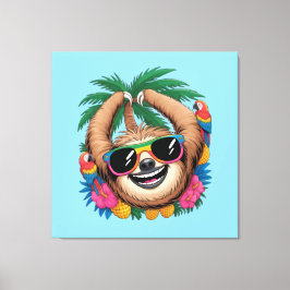 Kawaii Tropical Sloth – Cute Summer Vibes Rainbow  Canvastryck