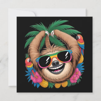 Kawaii Tropical Sloth – Cute Summer Vibes Rainbow Inbjudningar