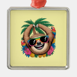 Kawaii Tropical Sloth – Cute Summer Vibes Rainbow  Julgransprydnad Metall