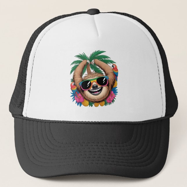 Kawaii Tropical Sloth – Cute Summer Vibes Rainbow  Keps (Framsida)