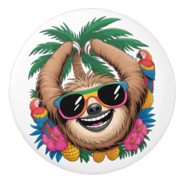 Kawaii Tropical Sloth – Cute Summer Vibes Rainbow  Knopp