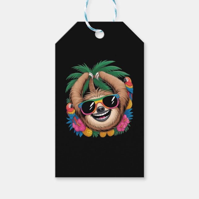 Kawaii Tropical Sloth – Cute Summer Vibes Rainbow  Presentetikett (Framsidan)