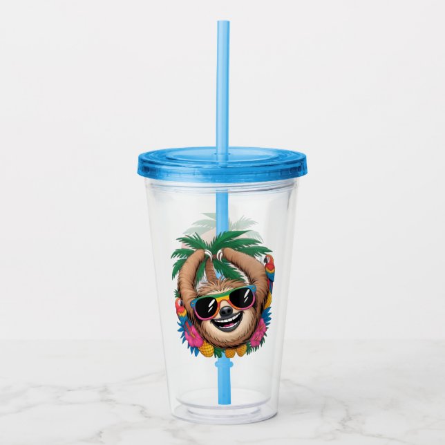 Kawaii Tropical Sloth – Cute Summer Vibes Rainbow  Take Away Mugg (Framsida)