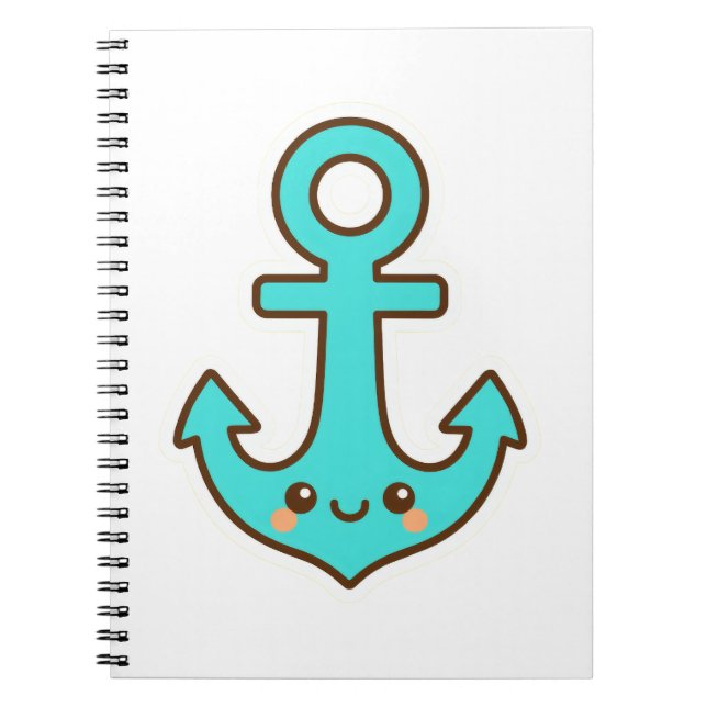 Kawaii Turcouise Anchor - Whimsical & Cheerful Anteckningsbok (Framsidan)