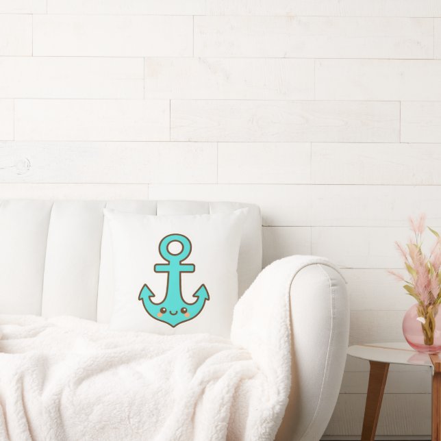 Kawaii Turcouise Anchor - Whimsical & Cheerful Kudde (Soffa)