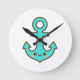 Kawaii Turcouise Anchor - Whimsical & Cheerful Rund Klocka