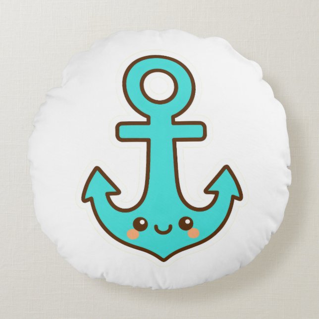 Kawaii Turcouise Anchor - Whimsical & Cheerful Rund Kudde (Framsidan)