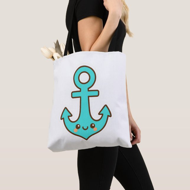 Kawaii Turcouise Anchor - Whimsical & Cheerful Tygkasse (Närbild)