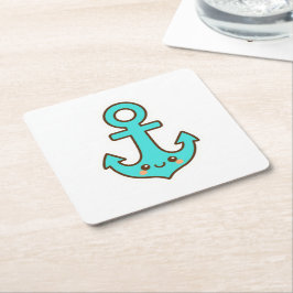 Kawaii Turcouise Anchor - Whimsical & Cheerful Underlägg Papper Kvadrat