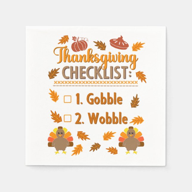 Kawaii Turkey Checklist Gobble Wobble Ugly Sweater Pappersservett (Framsidan)