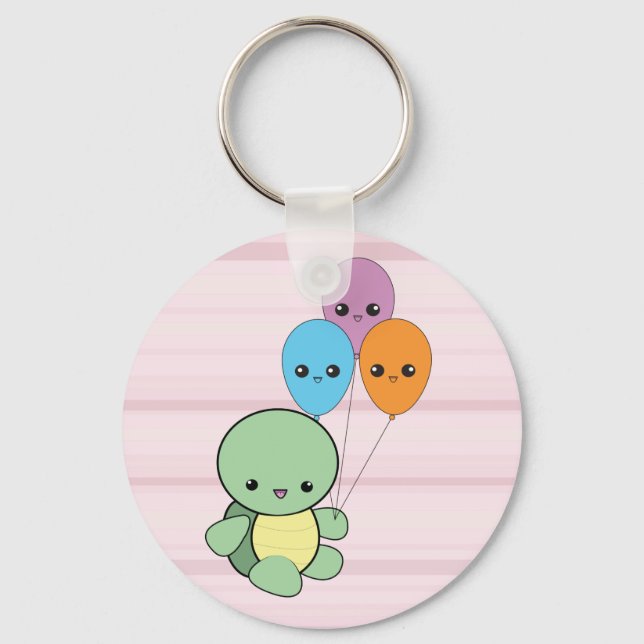 Kawaii Turtle med nyckelkedjan Balloons Nyckelring (Framsida)