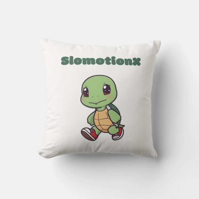 Kawaii Turtle Pillow - Cute Slomotionx Tecknad Kudde (Framsida)