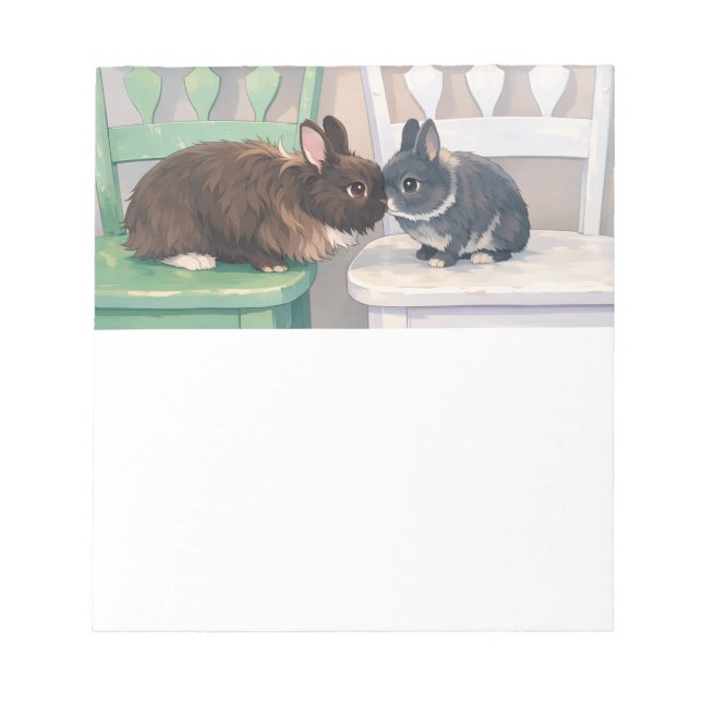 Kawaii Two Bunnies Notepad Cute Rabbit Art Anteckningsblock (Framsida)