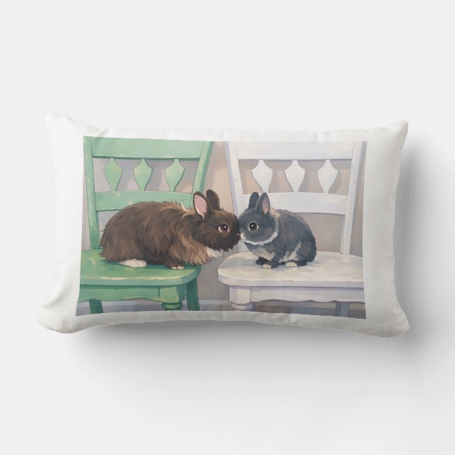 Kawaii Two Bunny Throw Pillow Cute Anemi Design Lumbarkudde (Framsida)