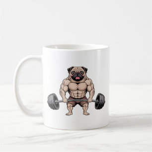 Kawaii tyngdlyftande muskulös Mops Hundälskare Kaffemugg