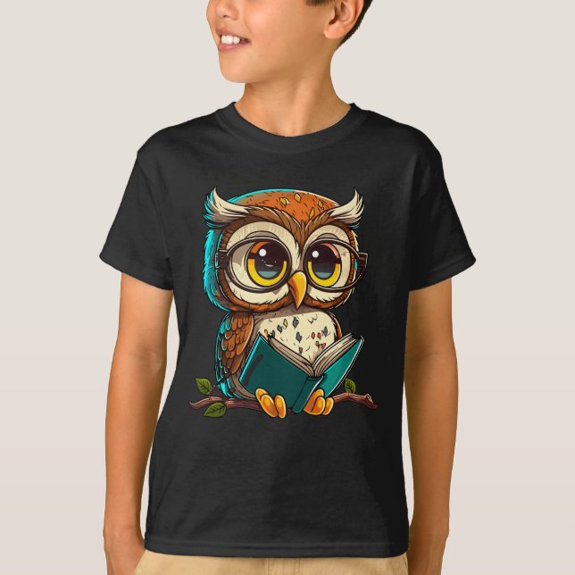 Kawaii Uggla Reads Bok Reading Bookworm Bibliotek  T Shirt (Framsida)