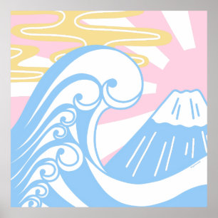Kawaii Ukiyoe i pastellfärgade färger Poster